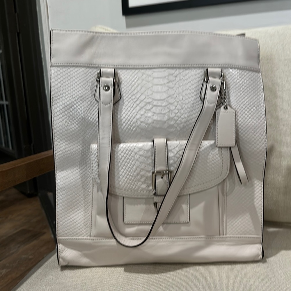 Beautiful cream Coach purse with snake embossed accents
